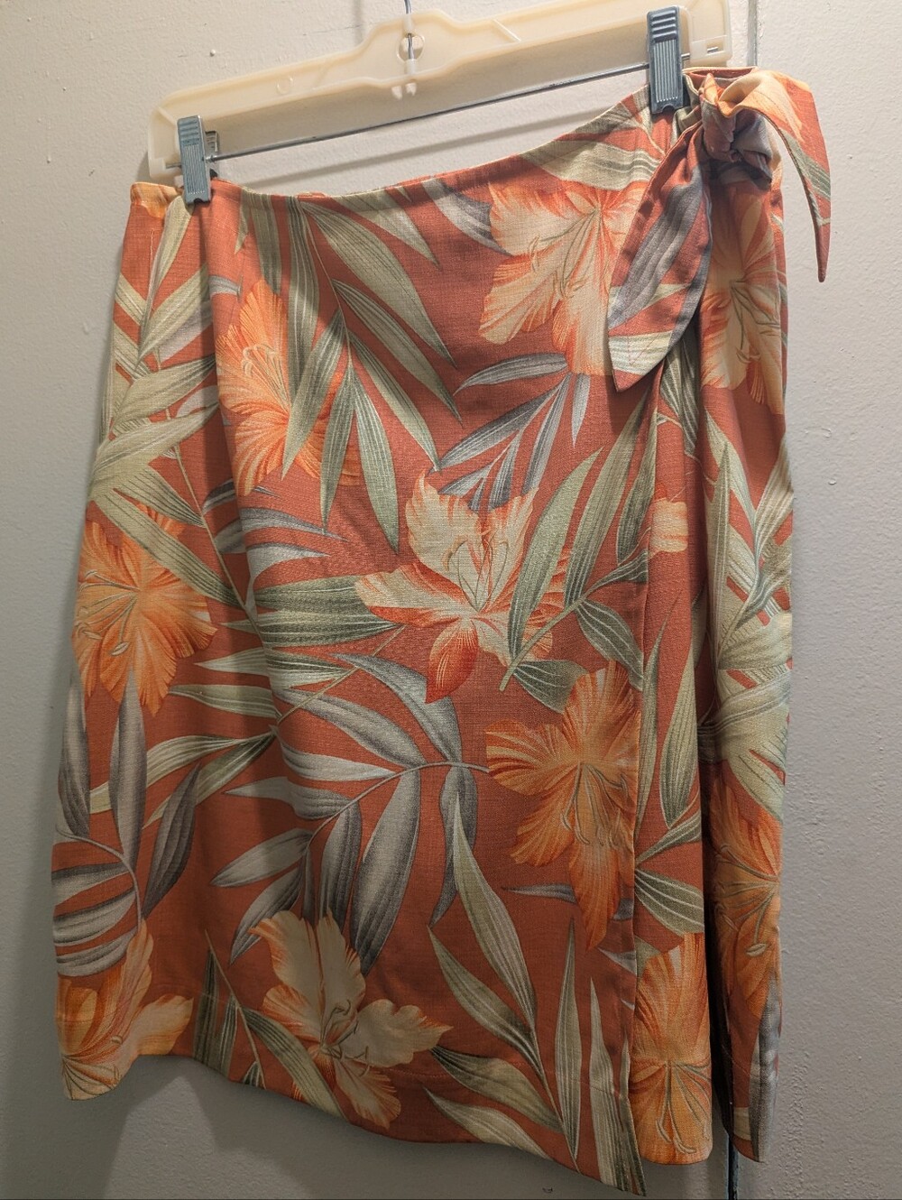 Tommy Bahama Vintage Silk Blend Terracotta Hawaiian Print Side Tie Wrap Skirt- L - Picture 7 of 12